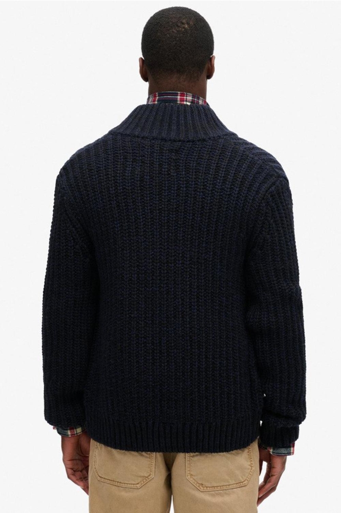 CHUNKY KNIT ZIP THROUGH M6110592A NAVY BLACK TWIST