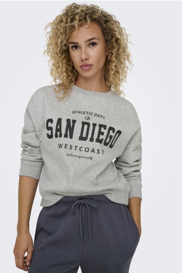 Only Trui ONLSWEAT LIFE L/S CREW O.SIZE STATE 15254183 Light Grey Mela/SAN DIEGO