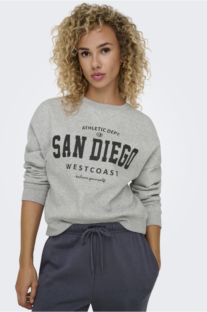 ONLSWEAT LIFE L/S CREW O.SIZE STATE 15254183 Light Grey Mela/SAN DIEGO