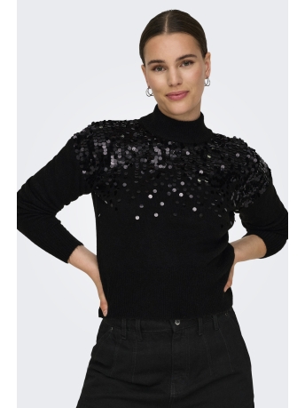 Only Trui ONLALBA LS SEQUINS HIGH NECK KNT 15332081 BLACK/SEQUINS