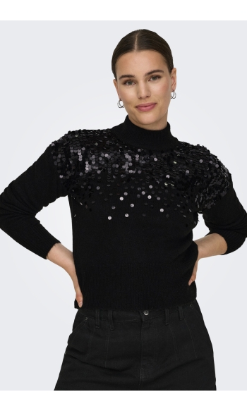 ONLALBA LS SEQUINS HIGH NECK KNT 15332081 BLACK/SEQUINS