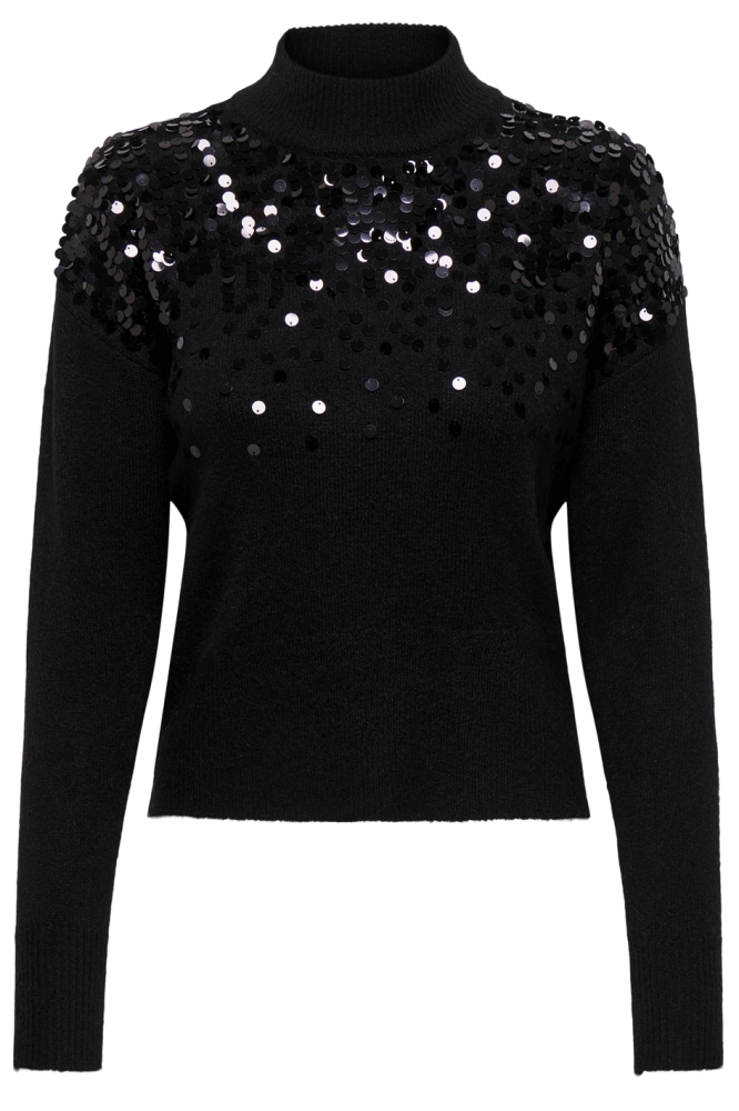 ONLALBA LS SEQUINS HIGH NECK KNT 15332081 BLACK/SEQUINS