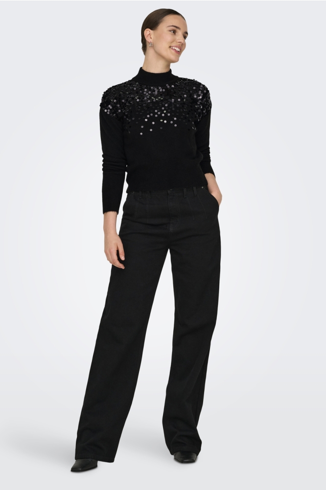 ONLALBA LS SEQUINS HIGH NECK KNT 15332081 BLACK/SEQUINS