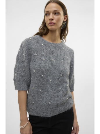 Vero Moda Trui VMNOVA SS PEARL PUFF PULLOVER VIP 10327155 Dark Grey Melange/W. WHITE PEARL