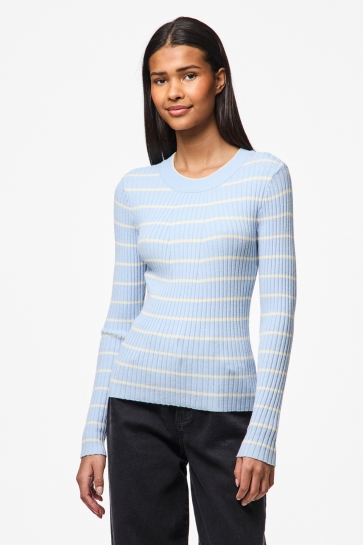 Pieces Trui PCCRISTA LS O-NECK KNIT NOOS BC 17115047 CASHMERE BLUE/BIRCH NARR