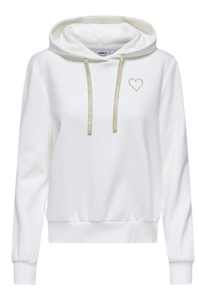 ONLNOLI L/S HEART HOOD SWT NOOS 15312874 CLOUD DANCER/ GOLD STRIN