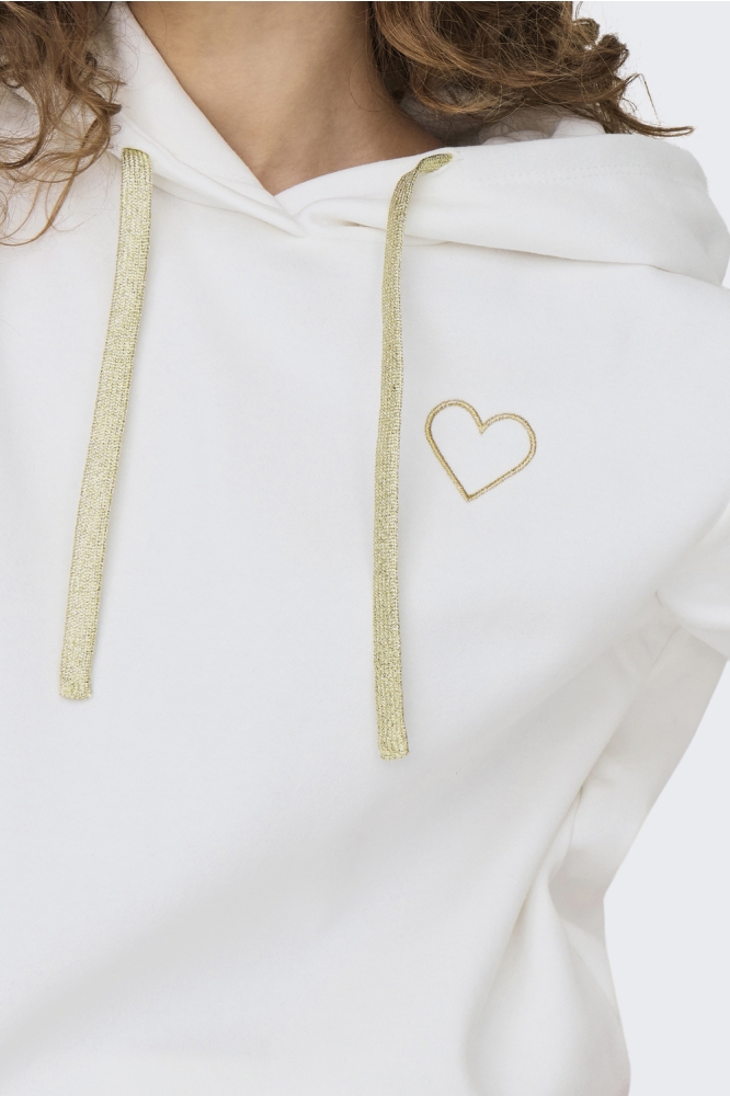 ONLNOLI L/S HEART HOOD SWT NOOS 15312874 CLOUD DANCER/ GOLD STRIN