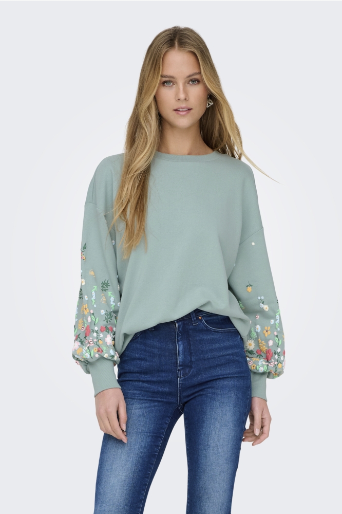 ONLBROOKE L/S O-NECK FLOWER SWT NOO 15216364 GRAY MIST/SLEEVE FLOWER