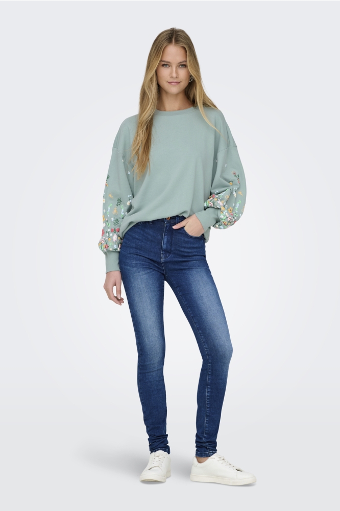 ONLBROOKE L/S O-NECK FLOWER SWT NOO 15216364 GRAY MIST/SLEEVE FLOWER