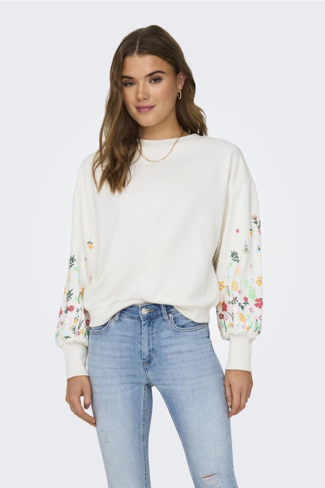 ONLBROOKE L/S O-NECK FLOWER SWT NOO 15216364 CLOUD DANCER