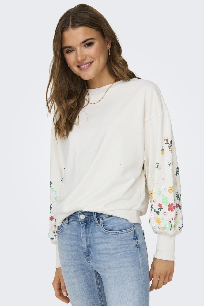 ONLBROOKE L/S O-NECK FLOWER SWT NOO 15216364 CLOUD DANCER