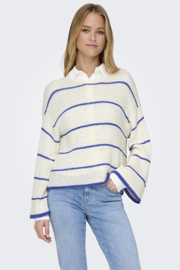 Only Trui ONLGEENA 7/8 STRIPE O-NECK KNT 15321477 CLOUD DANCER/W.DAZZELI