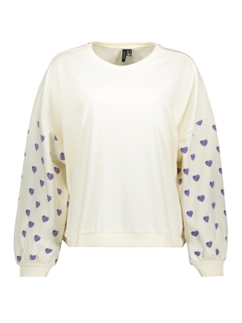 Vero Moda Trui VMHANNA LS O-NECK OVERSIZE SWEAT BO 10336093 EGRET/HEART PRINT