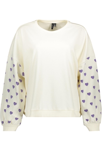 Vero Moda Trui VMHANNA LS O-NECK OVERSIZE SWEAT BO 10336093 EGRET/HEART PRINT