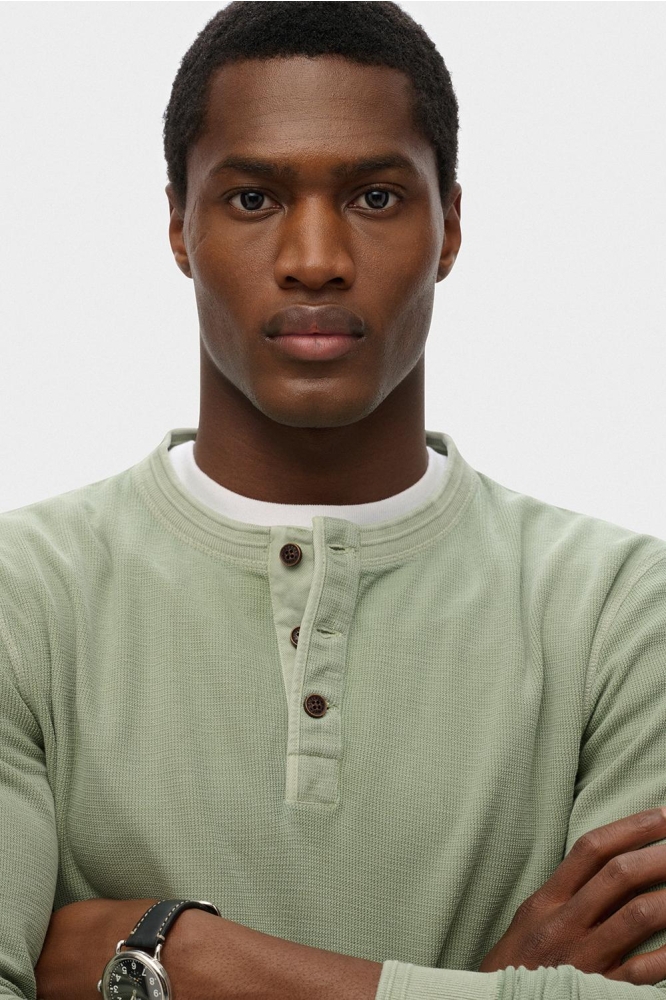 LW TEXTURED GRANDAD TOP M6010829A WASHED SAGE GREEN