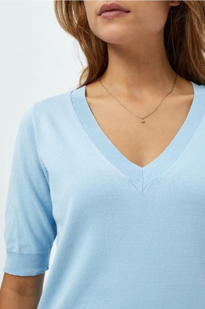 MILLA V NECK KNIT TEE 1 MI4751 1048 ICE BLUE