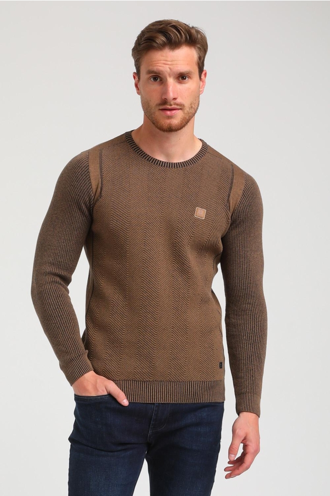 KNIT TRUI GEOMETRISCH 614765 4412 khaki brown