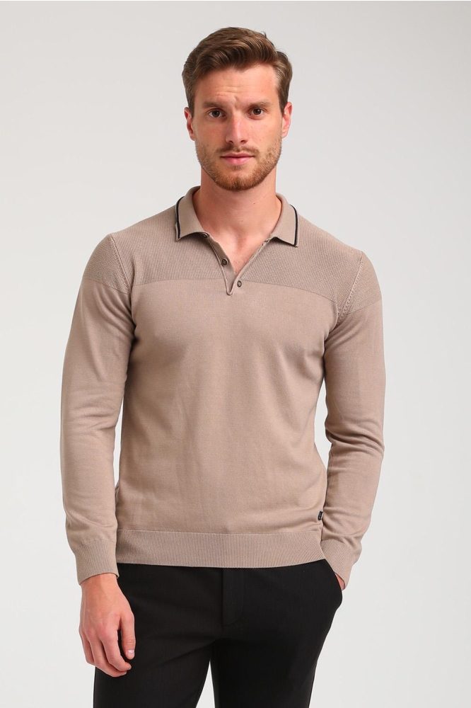 LANGE MOUWEN POLO KNIT 614770 4445 Taupe