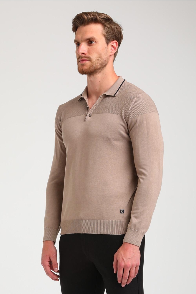 LANGE MOUWEN POLO KNIT 614770 4445 Taupe