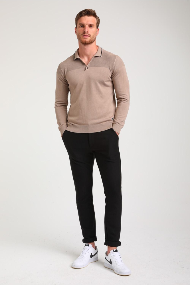 LANGE MOUWEN POLO KNIT 614770 4445 Taupe