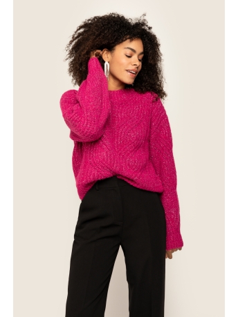 Freebird Trui KATHLEEN KNIT LUREX CABLE 24 3 1571 Pink melange