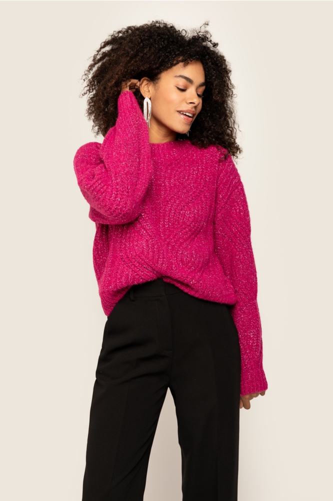 KATHLEEN KNIT LUREX CABLE 24 3 1571 Pink melange