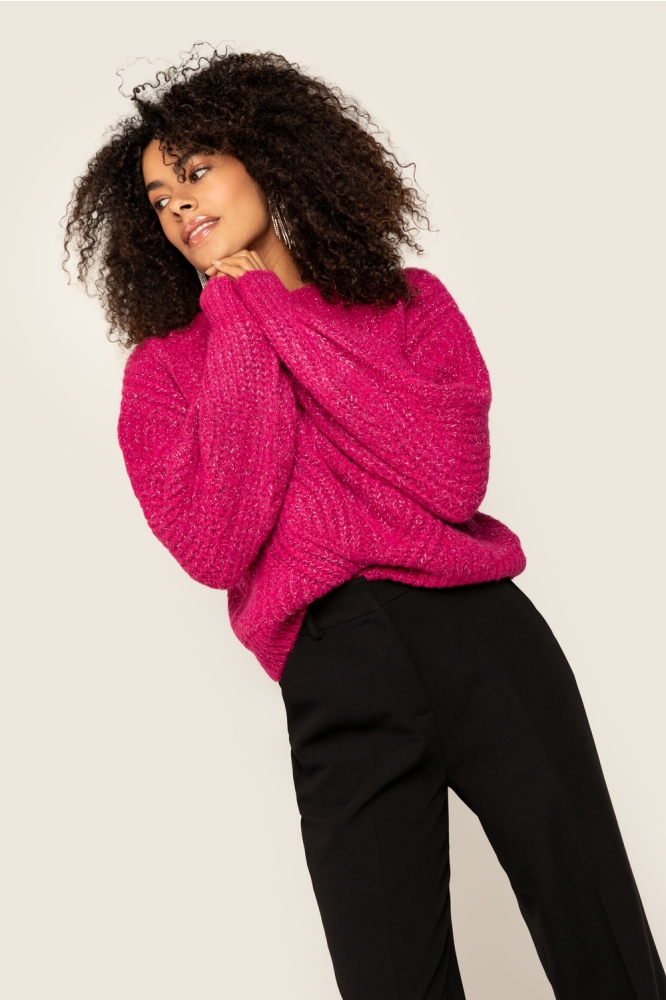 KATHLEEN KNIT LUREX CABLE 24 3 1571 Pink melange