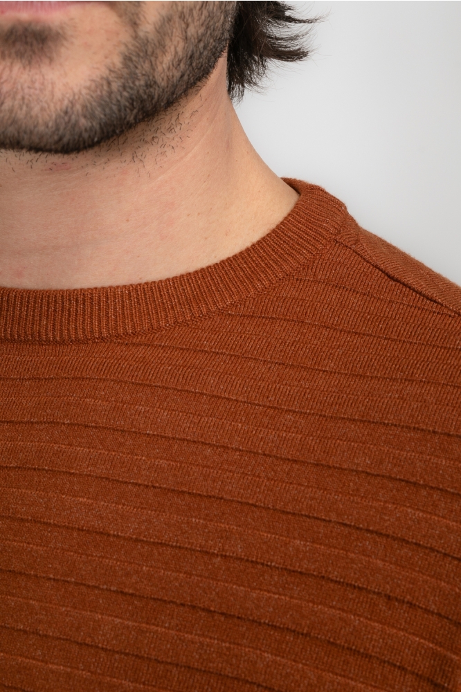 KNITWEAR ROUND NECK BASIC M 3040 KWR269 Dark Caramel 2123