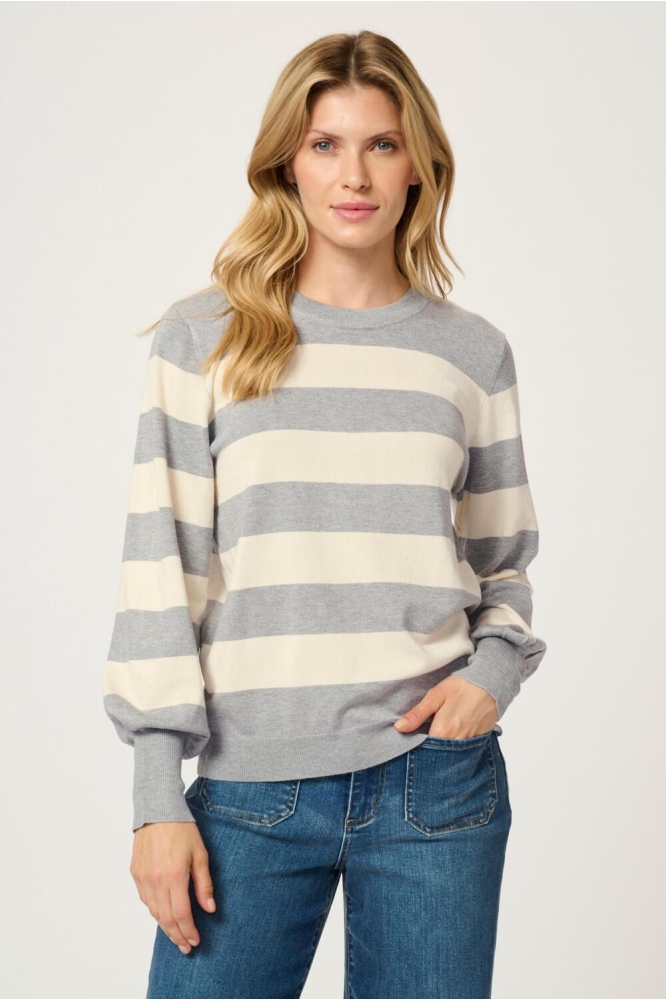 KALIZZA STRIPED PULLOVER 10509299 106229 GREY MELANGE/TURTLEDOVE