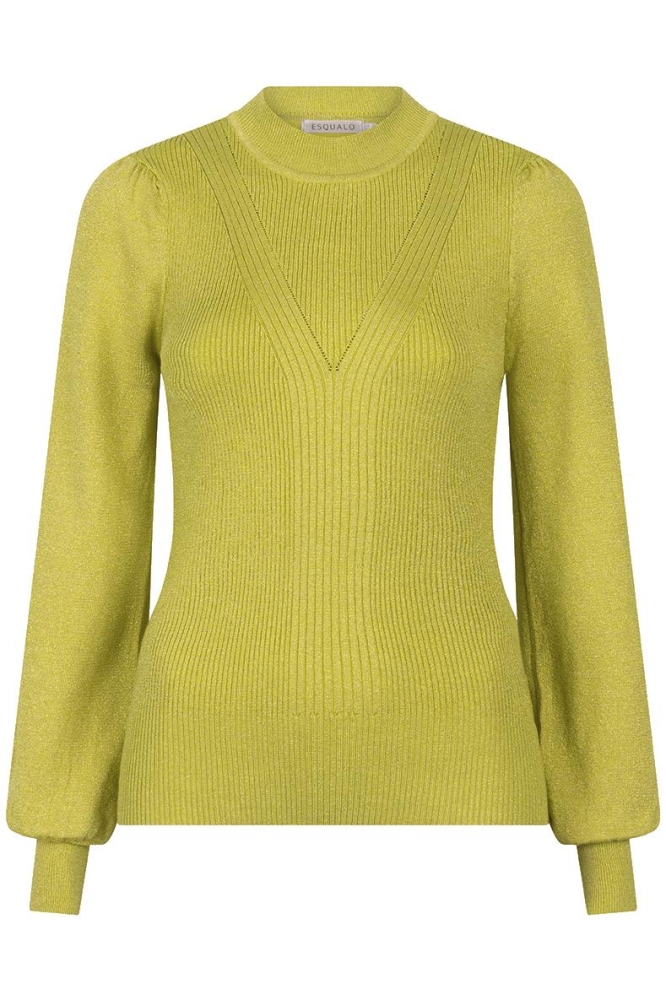 SWEATER MIX RIB V DETAIL LUREX F24 31501 307 MATCHA GREEN