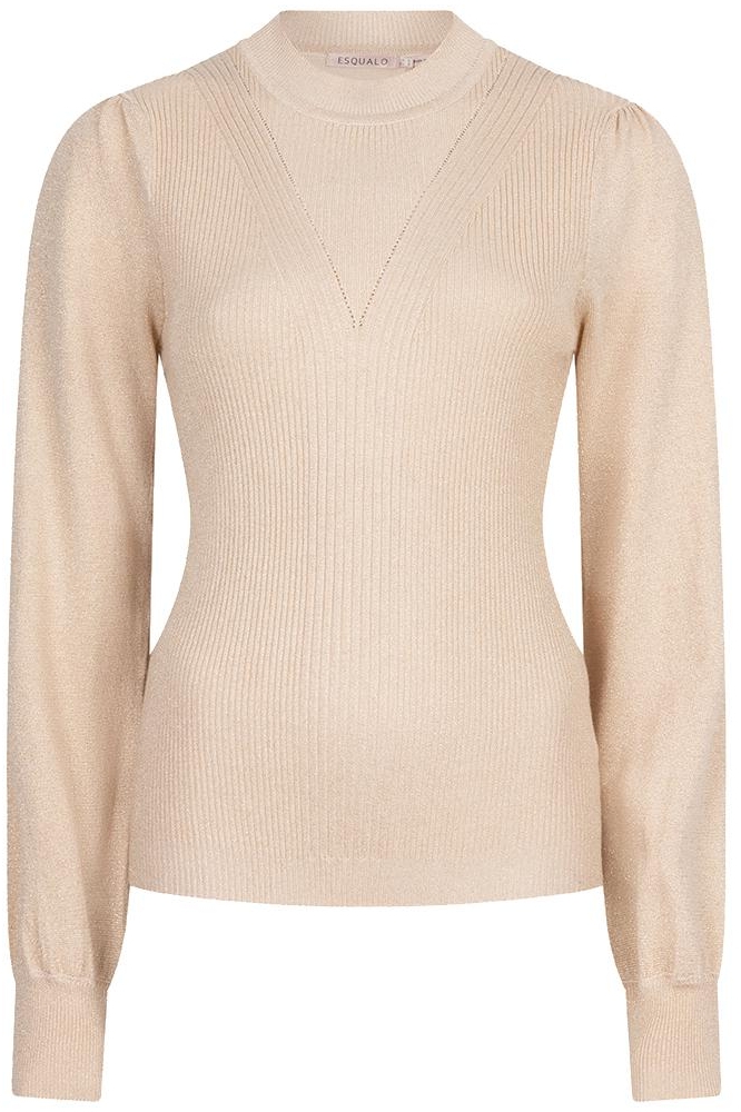 SWEATER MIX RIB V DETAIL LUREX F24 31501 168 LIGHT SAND