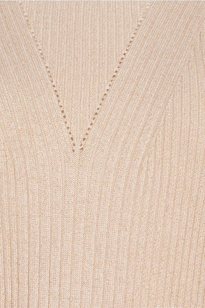 SWEATER MIX RIB V DETAIL LUREX F24 31501 168 LIGHT SAND