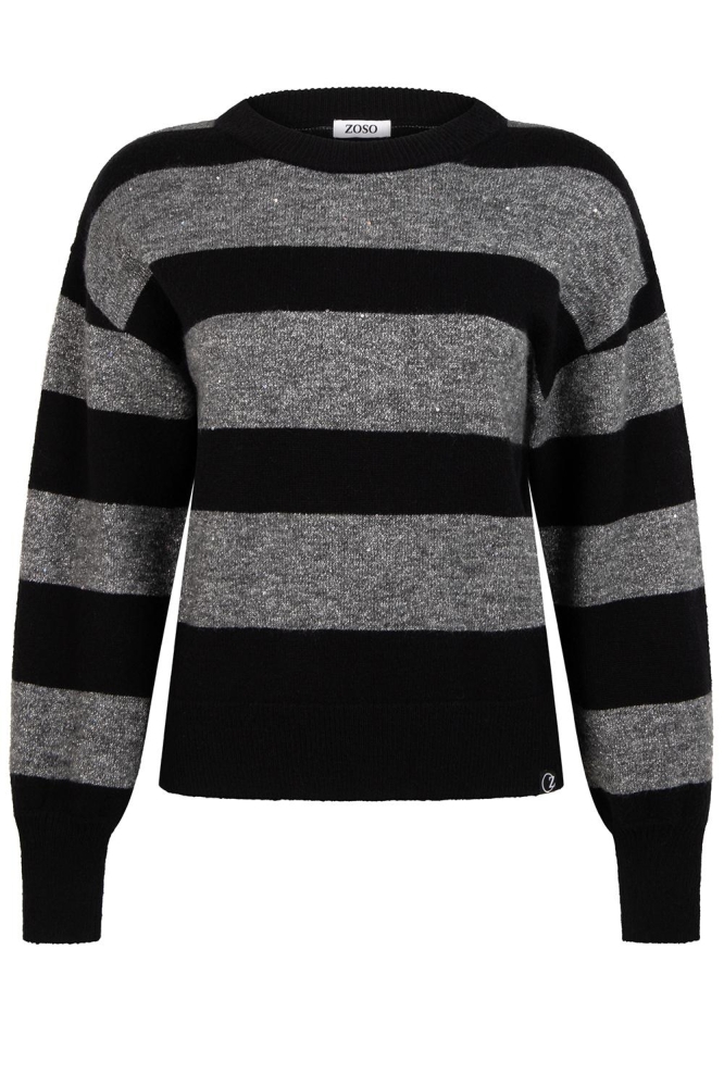 HELENE KNITTED STRIPE SWEATER 244 0041 BLACK/GREY