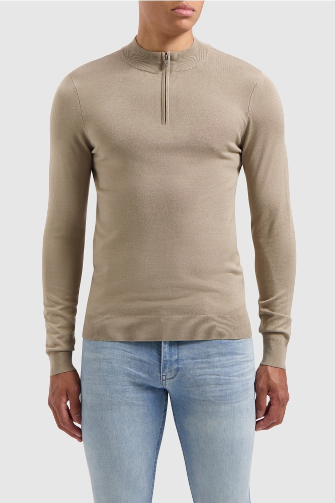 REGULAR FIT KNITWEAR HALFZIP LS 10815 53 TAUPE