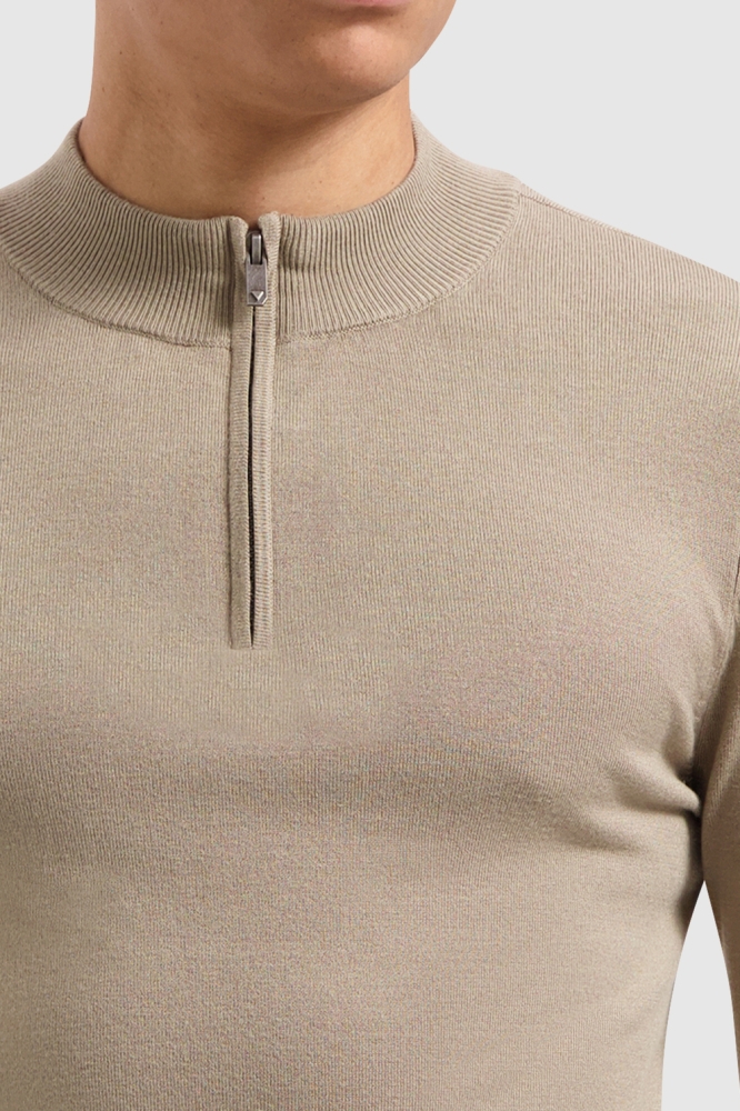 REGULAR FIT KNITWEAR HALFZIP LS 10815 53 TAUPE