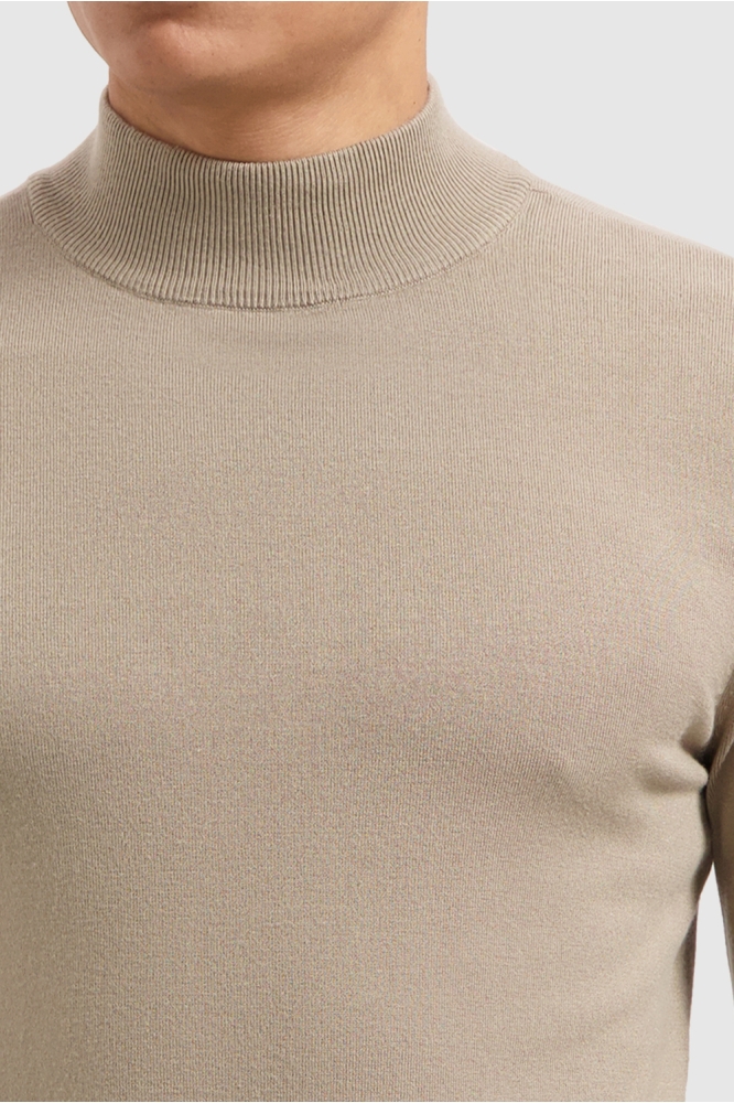 REGULAR FIT KNITWEAR MOCKNECK LS 10814 53 TAUPE