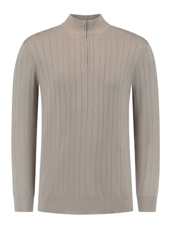 Pure Path Trui REGULAR FIT KNITWEAR HALFZIP LS 24030804 53 TAUPE