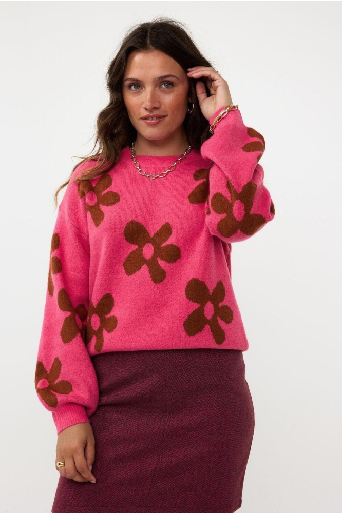 KNITTED SWEATER DAISIE FC2411 10134 PINK/CAMEL