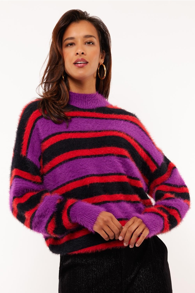 SAMLA KNIT SWEATER 24WJF01 807001 GRAPE PURPLE/BLACK