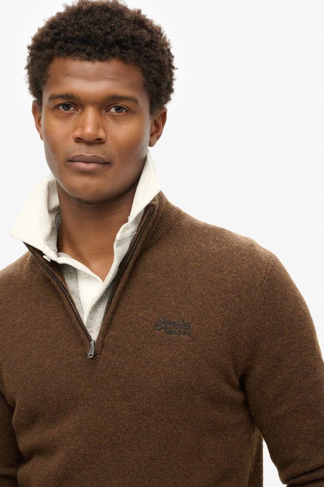 ESSENTIAL EMB KNIT HALF ZIP M6110640A WOODLAND BROWN