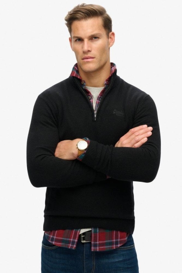 Superdry Trui ESSENTIAL EMB KNIT HALF ZIP M6110640A BLACK