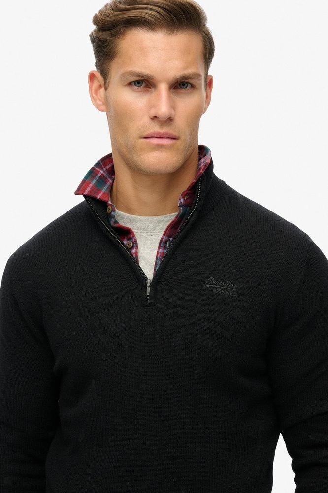 ESSENTIAL EMB KNIT HALF ZIP M6110640A BLACK