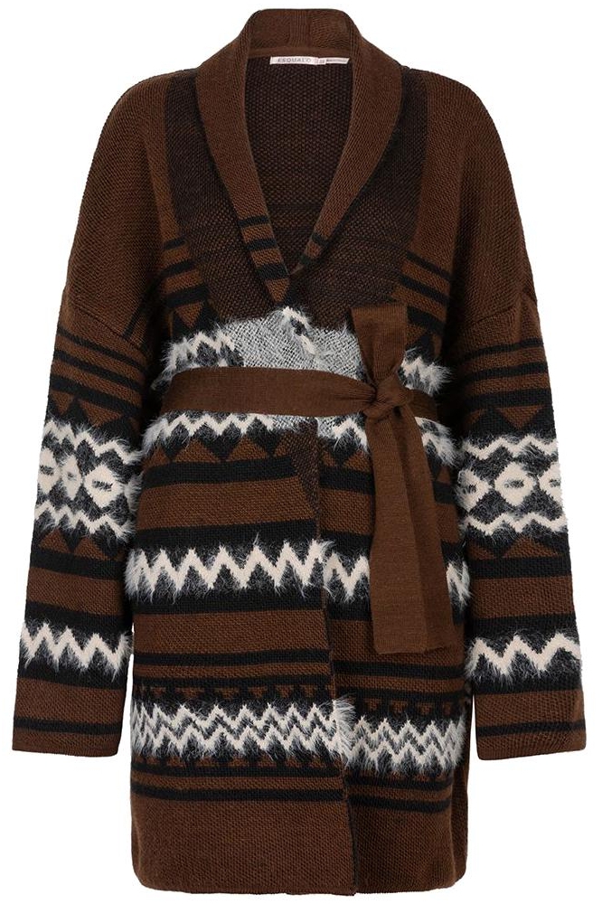 CARDIGAN HAIRY ETHNIC STRIPE F24 07525 770 CHOCOLATE