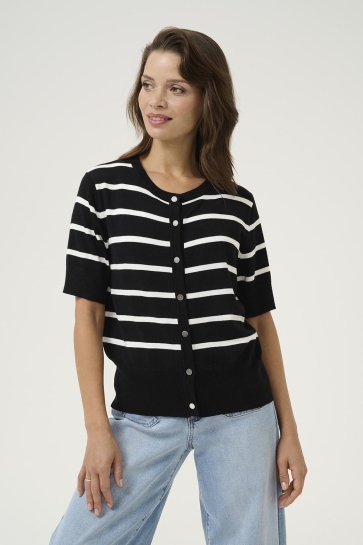 Kaffe Vest KALIZZA SHORT SLEEVE CARDIGAN 10509797 107263 BLACK/CHALK STRIPE