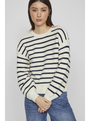 Vila Trui VIJOFFI O-NECK L/S STRIPE KNIT TOP 14093096 EGRET/NAVY BLAZER