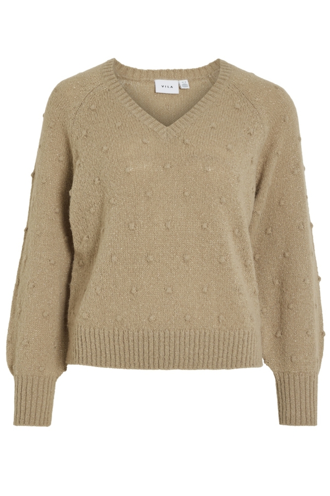 VITULI L/S V-NECK GLITER KNIT TOP/P 14098057 SAVANNAH TAN/LIGHT GOLD