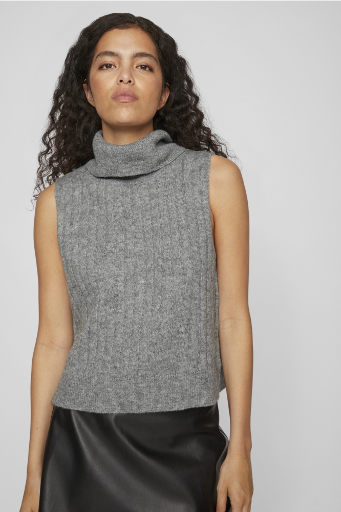 VIBELUNA HIGH NECK S/L KNIT VEST-NO 14094218 MEDIUM GREY MELENAGE