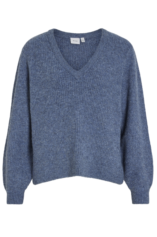 VIBELUNA V-NECK REV L/S KNIT TOP - 14094217 BIJOU BLUE/MELAMNGE