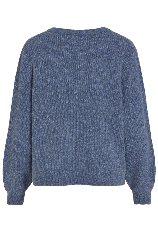 VIBELUNA V-NECK REV L/S KNIT TOP - 14094217 BIJOU BLUE/MELANGE