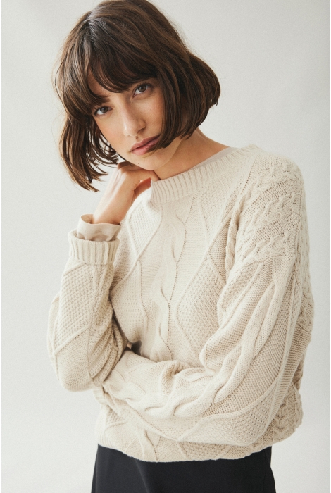 Vila vilou o-neck l/s cable knit top - n